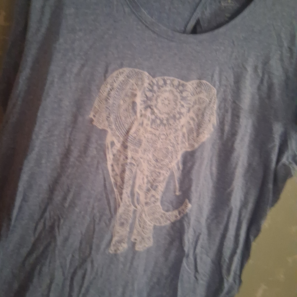 St. John's Bay Blue Blouse with White Elephant Design